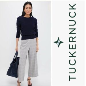 Tuckernuck Plaid Cropped Flare Carlton Pants Gray Large